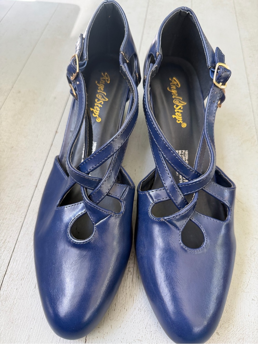 NEW Beacon Angel Steps Criss Cross Navy Blue Strappy Willow Pumps Heels 9.5 - Picture 2 of 5